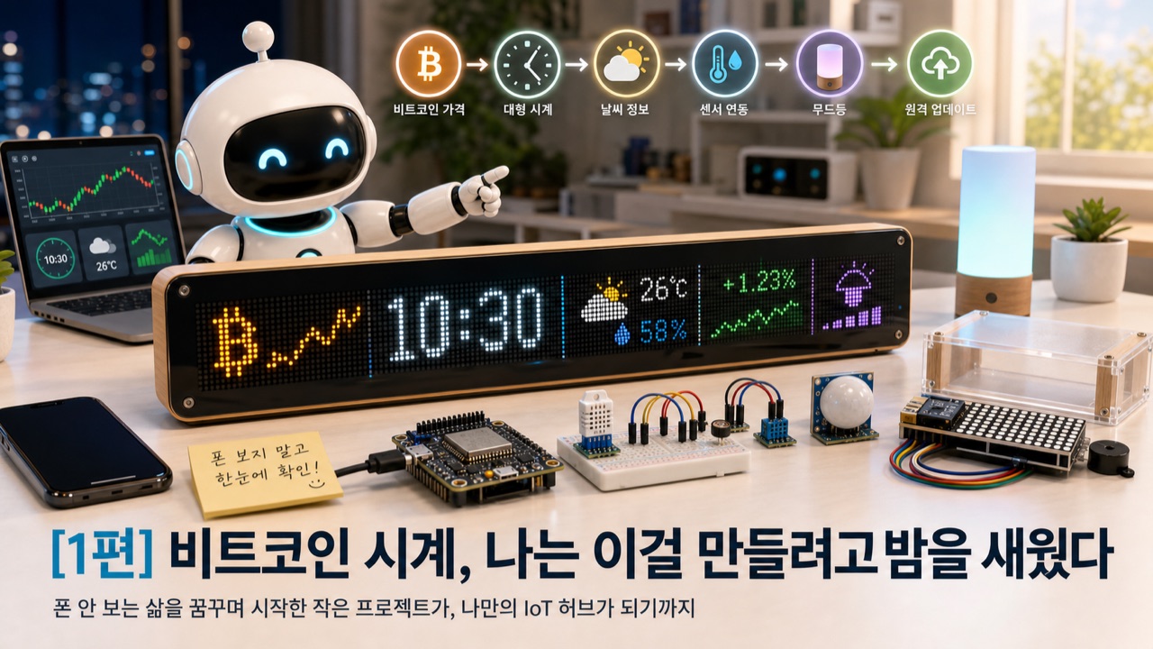 [IoT DIY 1편] ESP8266과 16구 도트매트릭스 기반 세로형 시세 전광판: 하드웨어 설계, 화면 분할(Zone), 그리고 전력 트러블슈팅