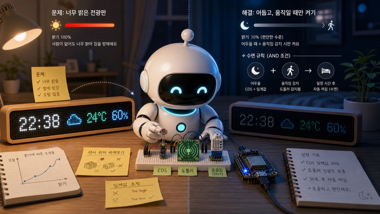 [IoT DIY 3편] 야간 시각적 피로도 해결을 위한 다중 센서 퓨전: 조도, 도플러 레이더, 유한 상태 머신(FSM) 설계 및 오탐 필터링 노하우